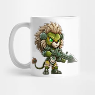 Armored Angry Lion Holding a Riffle Mug